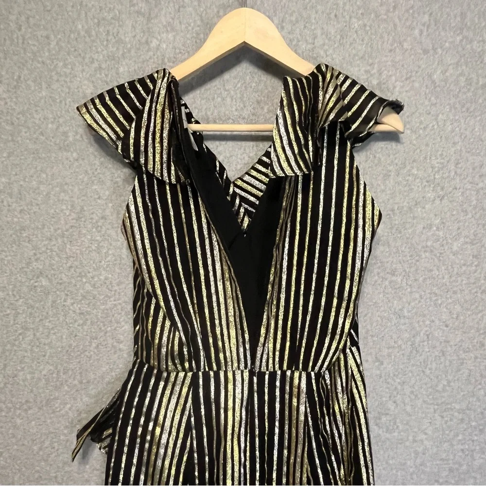 Saloni Anita silk blend Black Gold Ruffled Sleeveless Dress - Picture 9 of 16